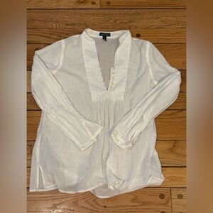 Lauren Ralph Lauren White Cotton Tunic Blouse Semi Sheer Top medium